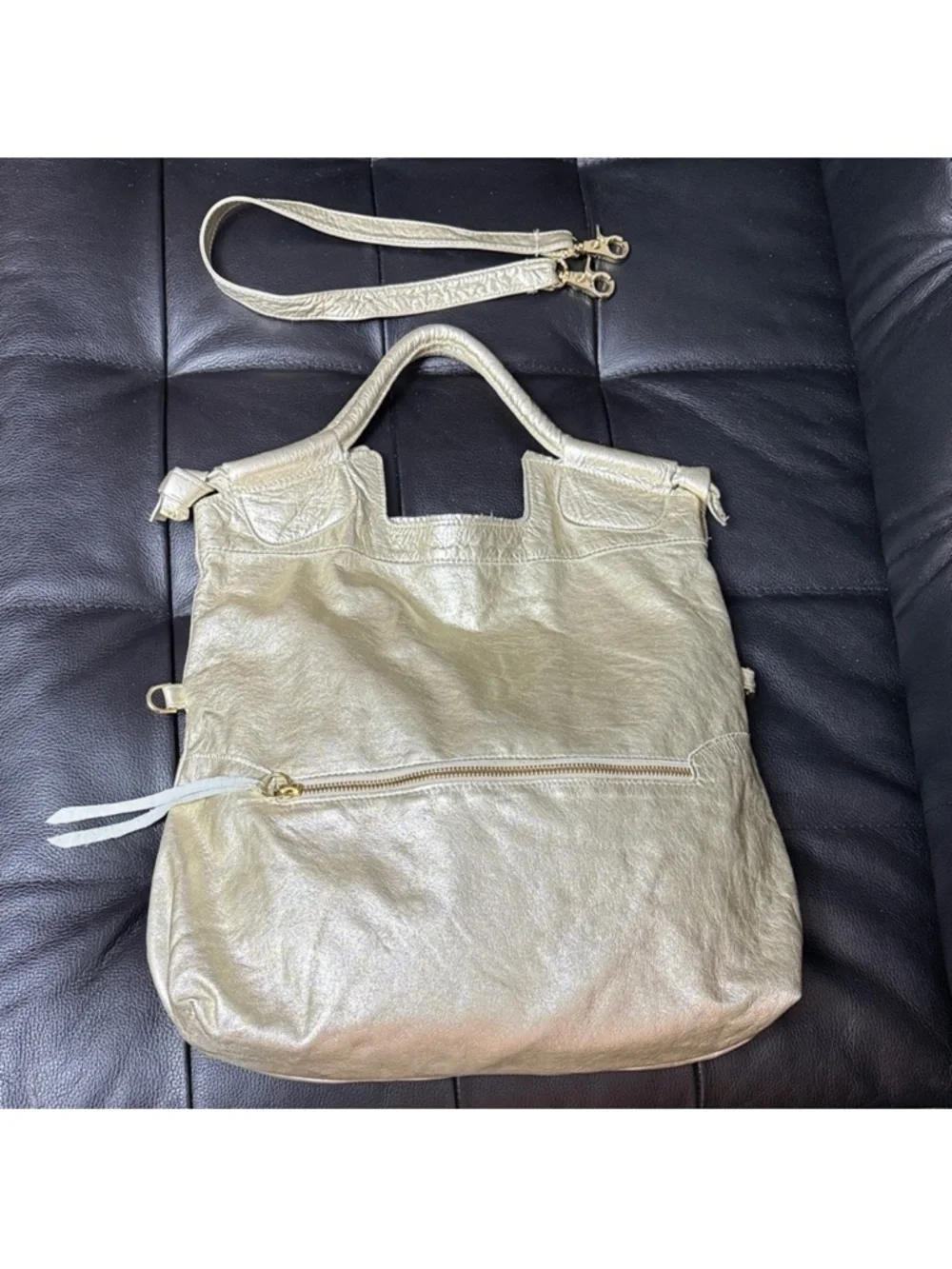 Foley + Corinna Metallic Gold Leather Shoulder Bag - Picture 2 of 15